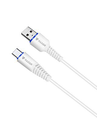 RAEGR RapidLine USB Type-A to Type-C Cable, (1M / 3.3ft) | Upto 20W PD Fast Charging 2.4A | Compatible with Galaxy Note 20 Ultra/Note 20/S20 series, Pixel 4XL/4/3XL Series, iPad Pro, etc. - White