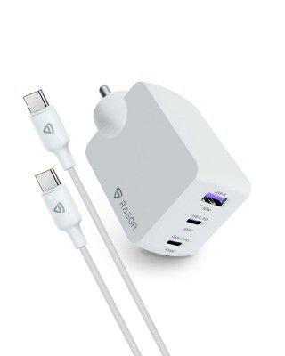 RAEGR Rapidlink 1180 65W Gan Fast Charger Adapter Triple Port Wall Charger |100W Type-C Pd (2M) Cable Combo