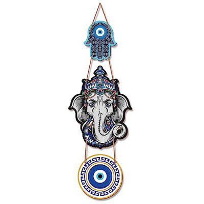 RAG28 Wooden Elephant Evil Eye Wall Hanging for Wall Decor | Home Decor Items (16 X 6.5 Inches, DSS3