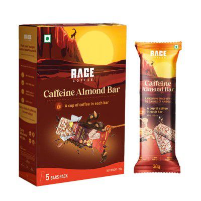 Rage Coffee Caffeine Almond Bars 150g, Pack of 5 (30g each) | Healthy Rage® Snacks with goodness of Almonds | Gluten Free, No Preservatives, Only Natural Ingredients