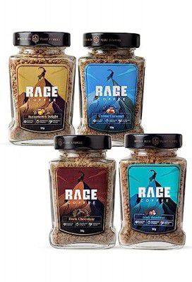 Rage Coffee Combo Pack of 4 Premium Instant Coffee - 50gms each of Irish Hazelnut, Dark Chocolate, Crème Caramel, Butterscotch Delight | Premium Arabica Beans | Hot or Cold Coffee