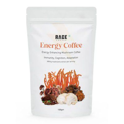 Rage Coffee Energy Coffee Powder For Men & Women - 100g | Energy Enhancing Mushroom Coffee | 100% Pure Coffee & Cordyceps Extract Helps Boost Energy
