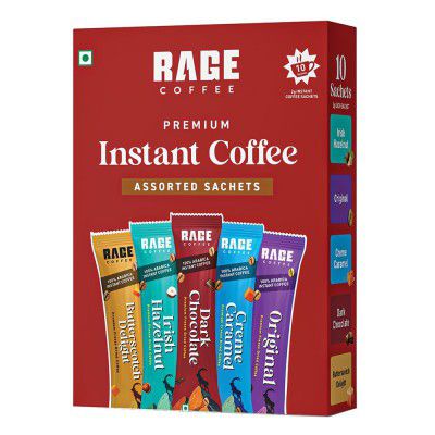 Rage Coffee Instant Freeze Dried Coffee Sachets (Pack of 10) - 5 Flavours 