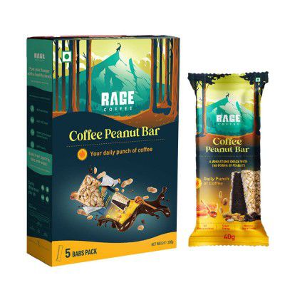 Rage Coffee Peanut Bars (Pack of 5) | Rage® Snacks | No Preservatives | Gluten Free Snack | Natural Identical Flavour | Healthy Energy Bar