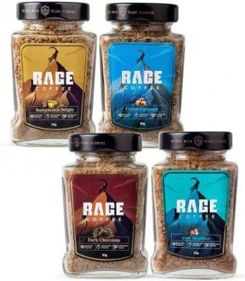 RAGE Gift Box of 4 Flavours - Hazelnut, Chocolate, Caramel, Butterscotch Instant Coffee  (4 x 50 g, Hazelnut Flavoured)
