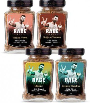 RAGE Silk Combo 60g x 4- Classic, Belgian Chocolate, Creamy Hazelnut, Vanilla Velvet Instant Coffee  (4 x 60 g, Assorted Flavoured)