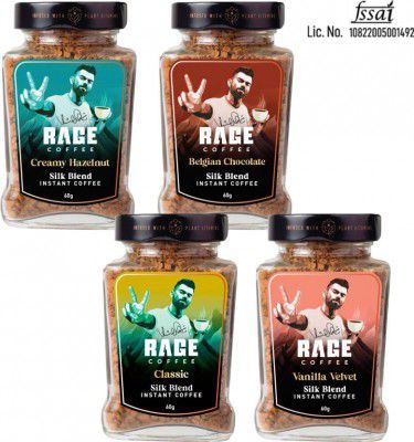 RAGE Silk Combo 60gx4- Classic, Belgian Chocolate, Creamy Hazelnut, Vanilla + Frother Instant Coffee  (5 x 60 g, Assorted Flavoured)
