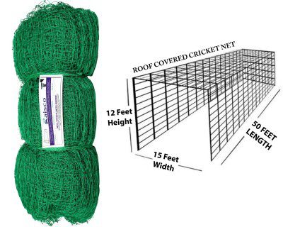 RAISCO Cricket Net with Roof Covered 50X12X15 Foot (Green)