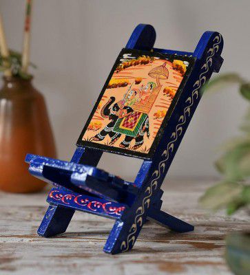 Rajasthani Art Work Handcrafted Wooden Folding Small Chair Mobile Stand