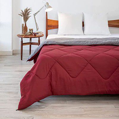 RajasthaniKart Microfiber Reversible Comforter, Single (Grey, Maroon, 200 GSM)
