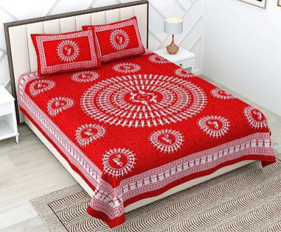 RajasthaniKart® Pure 100% Cotton Double Bed Sheet with 2 Pillow Covers (Bedsheet for Double Bed Cton, Red, 5275)
