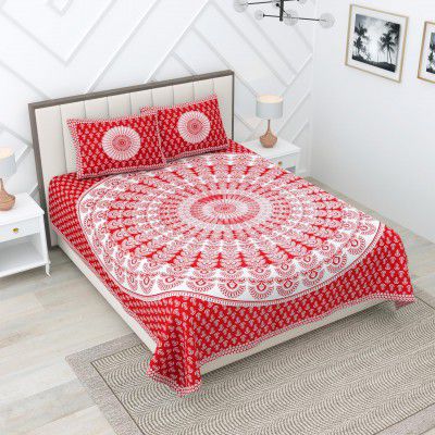 RajasthaniKart® Pure 100% Cotton Double Bed Sheet with 2 Pillow Covers