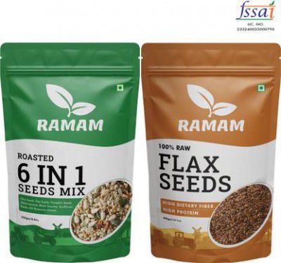 Ramam Roasted 6 in 1 Mix Seeds 250g and Raw Flax Seeds Combo 400g Mixed Seeds, Brown Flax Seeds  (650 g, Pack of 2)