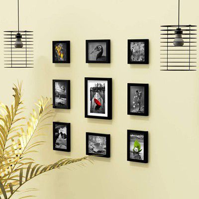 Random New Synthetic Collage Set of 09 Black Photo Frames (5 X 7 Inch - 08 & 8 X 10 inch - 01)
