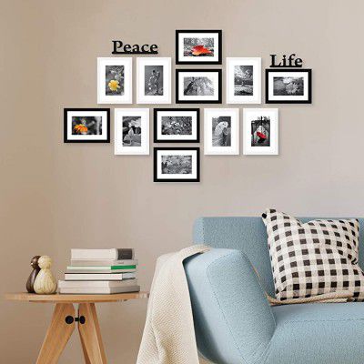 Random New Synthetic Collage Set of 12 Photo Frames with Mount Paper (6 X 8 Inch - 12), Black