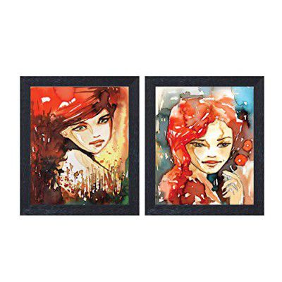 RANDOM (RP-2012 Watercolor Pretty Girl Framed Paintings, Set of 2, (12" X 14"-2)