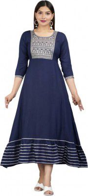 RANGEEN4U  Women Self Design Viscose Rayon Anarkali Kurta  (Blue)