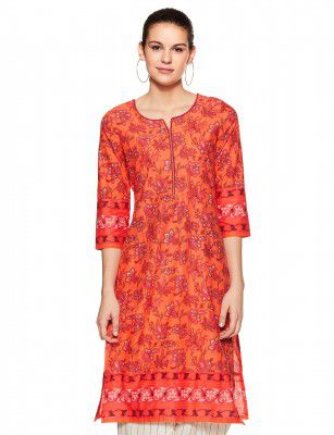 Rangriti Womens Round Neck Printed Kurta