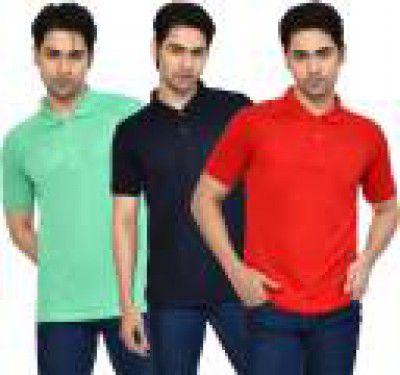 RAPL BHARAT  Pack of 3 Men Solid Polo Neck Polyester Light Green T-Shirt