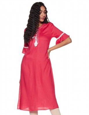 Rare Roots Womens Rayon Regular Fit Kurta (RR450_Pink_L)