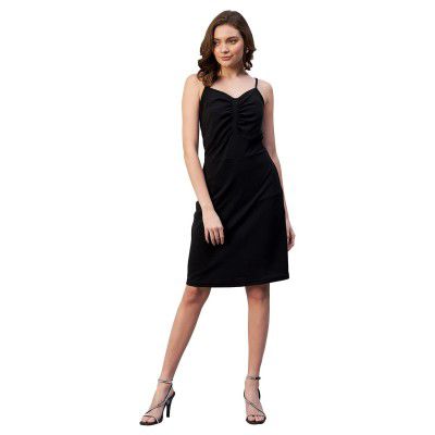 Rare Women Casual Black Colour Above Knee Solid Dress