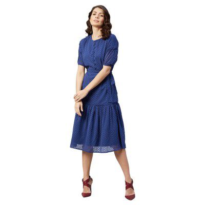 rare Women's Polyester Fit and Flare Midi Casual Dress