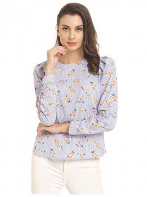 RARE Women's Striped Regular fit Top (EP2811C-S_Blue S)