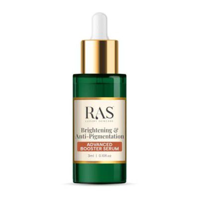 RAS Luxury Oils Brightening & Anti-Pigmentation Advanced Booster Serum | Glowing Skin with 2% Glutathione, 2% Alpha Arbutin, 2% Kojic Acid | Vitamin E | Reduces Dark Spot and Sun Spots (3 ml)