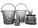 RATAN PLASTICWARE Plastic Bathroom Pack Set of 5 Combo Bucket 16L + 1 Frosty Bucket 20L + 1 Frosty Mug 1000Ml + 1 Frosty Mug 1500Ml + 1 Nova Patla Stool 107 - Bubble Print - Smoke...