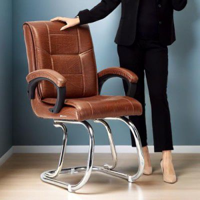 RATISON Special Director Principal Office Visitor Study Chair Without arm Rest and Cushioned seat Back, Chair Without Wheels, Holds Upto 125 kg (Tan, Double Pipe Chrome Frame)