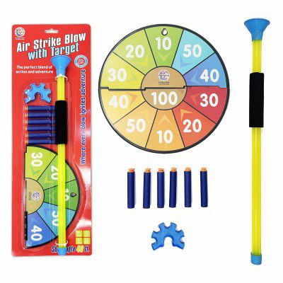 Ratna's Air Strike Blow with Target Dart Game, 6 Foam Bullets, 40 Feet Range, Indoor Outdoor Play, Toy for Kids 5+ Years