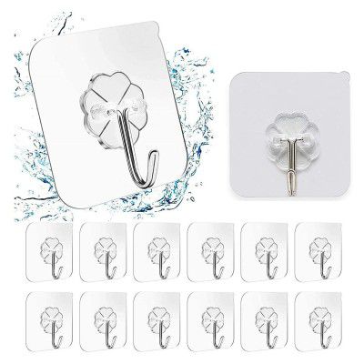 RAXON Pack of 15PC Self Adhesive Plastic Wall Hooks, Heavy Duty Sticky Hooks