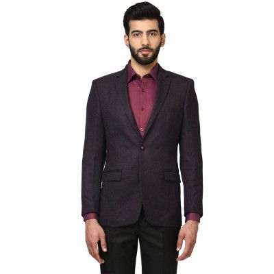 Raymond Full Sleeve Dark Violet Wool Blend Contemporary Fit Blazer for Men