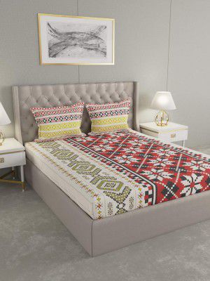 Raymond Home 100% Cotton 144 TC Multicolor Double bedsheet with 2 Pillow Covers, King (Camphor)