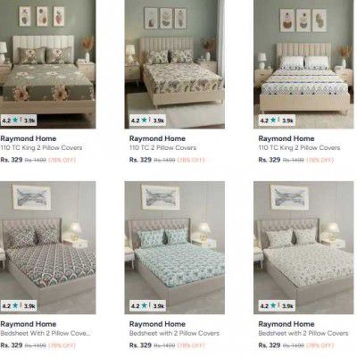 Myntra : Upto 82% OFF - Raymond Home Bedsheet & Pillow Covers | Starts ₹314
