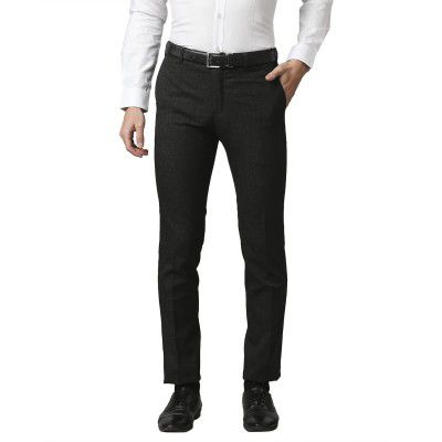 Raymond Men's Flat Front Slim Fit Dark Grey Formal Trouser