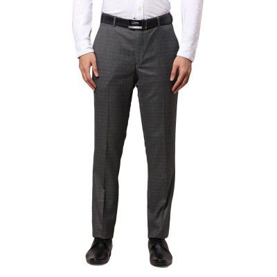 Raymond Men's Slim Fit Mid Rise Poly Viscose Blend Solid Pattern Flat Front Formal Trouser