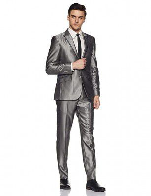 Raymond Solid Medium Grey Polyester Blend Slim Fit Peak Lapel Full Sleeve Suits
