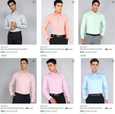 Flipkart : Upto 70% OFF - Raymond Shirts | For Mens