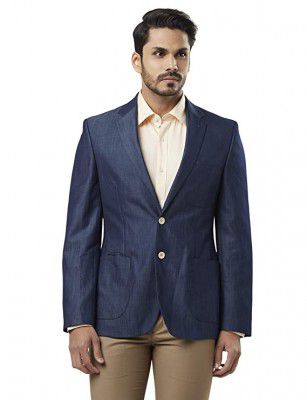 Raymond Solid Synthetic Dark Blue Slim Fit Notch Full Sleeve Blazer
