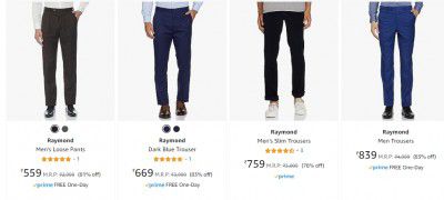 Raymond Trousers at Upto 77% off | Starts @569