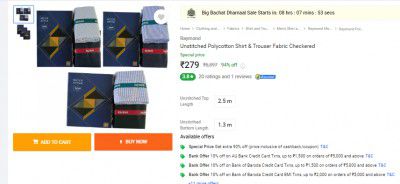 Raymond Unstitched Polycotton Shirt & Trouser Fabric Checkered
