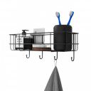 RAYMOX Pack of 2 Stainless Steel Bathroom Shelf for Wall, Self Adhesive Bathroom Organiser, 4 Hooks for Towel Holder, Space-Saving Wall Mounted Bathroom Shelf with Elegant Design...