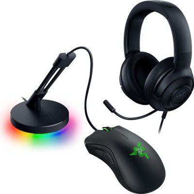 Razer Game On Bundle Gaming Combo with DeathAdder Essential Wired Mouse, Kraken X Lite Lightweight Gaming Headset, Black - NASA Packaging