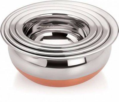 RBGIIT Copper Bottom Kitchen Serving Cooking Bowl biryani, rice Handi/Pot/Patila Cookware Set  (Stainless Steel, 4 - Piece)