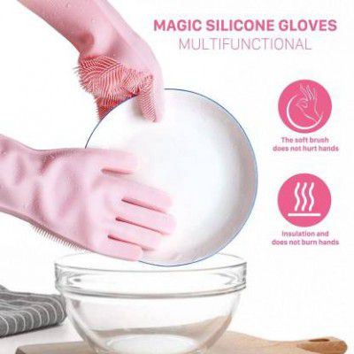 RBGIIT Silicon Magic Dish Washing Scrubber Hand Glove For Kitchen Bathroom Toilet Wet and Dry Glove Set  (Free Size Pack of 2)