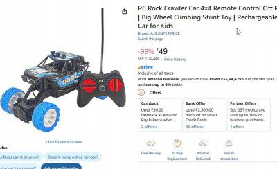 RC Rock Crawler Car 4x4 Remote Control Off Road Vehicle | Big Wheel Climbing Stunt Toy | Rechargeable High Speed Car for Kids