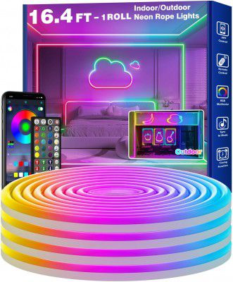 RCUICA 5 Meter Neon Rope Lights,Flexible LED Strip Lights Control with App/Remote,Multiple Modes Rope Lights