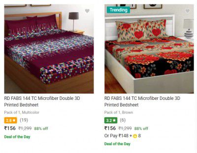 RD FABS 144 TC Microfiber Bedsheet UPTO 88% off