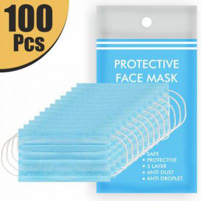 Re REDMOND ENTERPRISE 100 - 3L 100 Pcs Mask 3 Layer Mask 3 Ply Mask Disposable Mask With Soft ear loop Water Resistant Surgical Mask  (Blue Free Size Pack of 100 3 Ply)